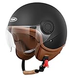 YEMA HELMET Jethelm DW-611 Moped Scooter ECE06 3/4 Halbhelm für Herren Damen-Schwarz Matt,L