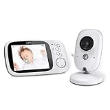 GHB Babyphone mit Kamera Baby Monitor 3.2' LCD Nachtsicht VOX Modus Gegensprechfunktion und Schlaflieder drinnen