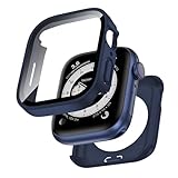 Kawoco 2 in 1 Wasserdichtes Hülle für Apple Watch Series 9/8/7 41mm mit Eingebaut Kratzfest Gehärtetes Glas Schutzfolie, HD Hochempfindliche Schutzhülle für iwatch 41mm, Blau