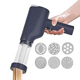 DXZXDJIU Elektrische Nudelmaschine – Handgehaltene, wiederaufladbare Nudelpresse mit 6 Formen for hausgemachte Pasta(Grey)