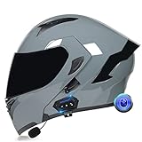 Integralhelm Motorrad Bluetooth Klappbarer Modularer Helm, Eingebauter Lautsprecher Headset Mikrofon Integrierter Helm mit Doppelvisier, ECE Geprüft, Motorradhelm Herren Damen