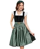 DIRNDLSTERN Damen Trachtenkleid Grün - Trachtenrock Midi Samt Dirndlkleid Oktoberfest Outfit mit Dirndlschürzen 34