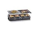 SEVERIN Raclette-Grill mit Naturgrillstein und Grillplatte, Raclette mit antihaftbeschichteter Grillplatte und 8 Pfännchen, Tischgrill für 8 Personen, max. 1300 W, schwarz, RG 2371