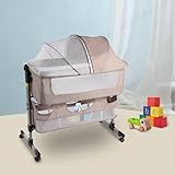 Aohuada 3in 1 Kinderbett Babybett Beistellbett Zustellbett Matratze Baby Stubenwagen, Höhenverstellbar Einstellung der Neigung, Faltbare Seitenwand, mit Aufbewahrungskorb Moskitonetz
