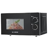 KLAMER Mikrowelle 20 Liter, 700 Watt, 9 Leistungsstufen inklusive Grill- und Auftaufunktion, 35-Minuten-Timer, inkl. Drehteller & Grillrost, energieeffizient, schwarz