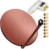 Premium X Satelliten-Komplettanlage 100cm Satellitenschüssel Rot Antenne Quad LNB F-Stecker, SAT bis 4 Teilnehmer/Receiver