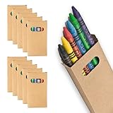 WPRO Wachs-Malstifte 10-er Set mit je 6 Farben | Mini | Farbstifte | Gastgeschenk Kindergeburtstag Mitgebsel Artzpraxen Restaurant Schule | Crayons | Jungen & Mädchen | Kartonbox | braun