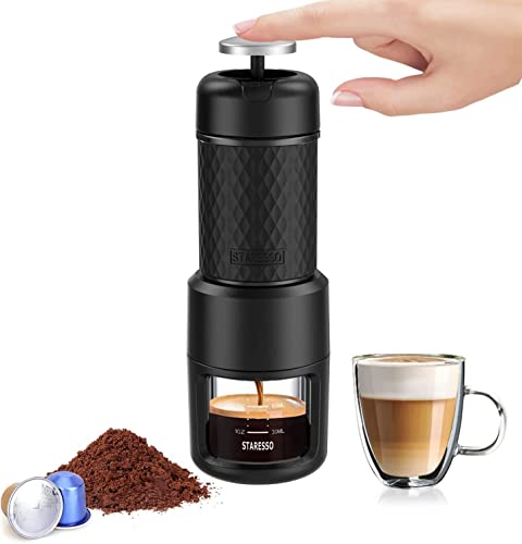 STARESSO Tragbare Espressomaschine,Manuell Kaffeemaschine ,Kompatibel gemahlener Kaffee, kleine Reisekaffeemaschine, manuell von Piston Action betrieben,Ideal für Campaing Hiking Büros Zuhause