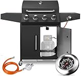 Gasgrill 4+1 Edelstahl Brenner,15 kw Gas Grillwagen BBQ mit Seitenkochfeld,Gasgriller mit Thermometer,Bremse Rollen,Standgrill DE I3B/P(50) Gasdruckregler,Grillküche Camping Garten(Butan/Propan)