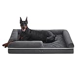 Feandrea Orthopädisches Hundebett, Hundekissen, Hundekorb, weiche Polsterung, Hundesofa, erhöhte Ränder, Bezug abnehmbar und waschbar, 120 x 85 x 20 cm, rutschfeste Unterseite, dunkelgrau PGW078G01