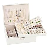 LDERFIV Schmuckschatulle für Damen, 2 Lagen, abschließbar, mit Schlüssel, Schmuckkästchen, großes Fassungsvermögen, Aufbewahrungsbox für Schmuck, für Halsketten, Ohrringe, Armbänder