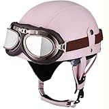 Motorrad-Leder-Halbhelme Oldtimer-Jethelm Roller-Motocross-Helm ECE-Zulassung Erwachsene Mit Schutzbrille für Damen und Herren Mit Aufbewahrungstasche D1,XL 61~62CM