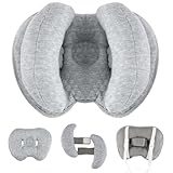 Blublu Park Verbessertes 2-in-1-Baby-Reisekissen, verstellbare Bananenform, Nacken- und Kopfstützkissen, Kinderwagen-Einsatzkissen für Kinder, Kleinkinder, Grau