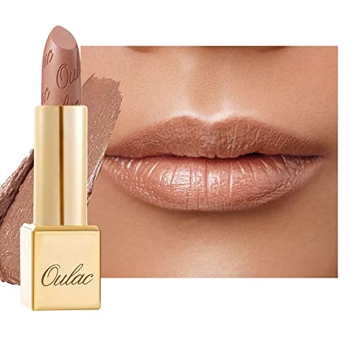 OULAC Lippenstift Metallic Glanz Finish, Kein Körniges Gefühl Lipstick mit Langanhaltend Feuchtigkeitsspendende und Wasserdicht, 4.3g, Sahara Gold(10)