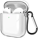 MouyouGlow Durchsichtig Airpods 1/2 Hülle,Air Pods 1/2（2019） Case TPC Schutzhülle mit Karabiner,Stoßfeste LED Sichtbar Kabelloses Laden Cover für AirPods 1 & 2 Ladecase - Crystal Clear