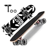 GIEEU Skateboards mit bunten blinkenden Rädern für Anfänger, Kinder, Jugendliche, Erwachsene, Mini-Cruiser-Board, 9-lagig, kanadisches Ahorn-Deck (X-Schwarzweiß)