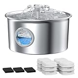 Katzenbrunnen für Katzen Edelstahl Katzentrinkbrunnen: 2.6L Katzenbrunnen für Katzen - Super Silent Wasserbrunnen für Hunde - Blumen Wasserfall Design - mit 6 Kohlefilters + 3 Schwämmes