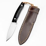 Festes Gegen Full Tang messer Outdoor Jagdmesser Klein Feststehende Klinge Holzgriff, EDC messer fixed, Gerade Scharfes stahl messer & Ebenholz griff, Camping Gürtelmesser Survival mit Leder Holster