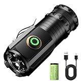 ASORT Mini LED Taschenlampe Extrem Hell 5000 Lumen, Type-C Aufladbar, 5 Beleuchtungsmodi, IPX6, 3*P35 LED Mini Torch Wasserdicht Flashlight für Outdoor Notfälle Camping (18350 Auuk)