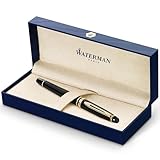 Waterman Expert Füller | Hochglänzend Schwarz mit Zierteile aus 23 K Gold | Füllfederhalter mit mittlerer Feder | Geschenkbox