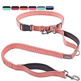 VIVAGLORY Freihandleinen für Hunde, Joggingleine Bungeeleine Freihändige Hundeleine für Mittlere und Große, Reflektierende Hunde Taillenleine zum Spazierengehen, Rosa/Grau