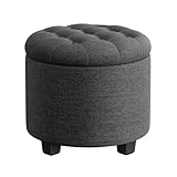 SONGMICS Sitzhocker rund, Fußhocker mit Stauraum, Schminkhocker mit Beinen, 45 cm d, 44,5 cm H, bis 150 kg belastbar, für Wohnzimmer Schlafzimmer, dunkelgrau LOM011G01V1