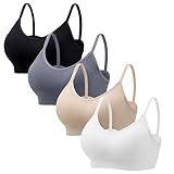 Angelhood 4-teiliges Cami-Bralette-Set – Alltags-Basic, nahtlos, mit V-Ausschnitt, gepolsterte BHs für kleine Brustfrauen, Größe XL, Schwarz/Luftiges Blau/Weiß/Beige, X-Large