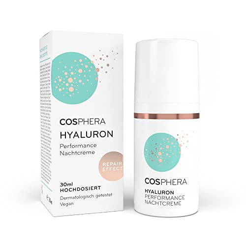 Cosphera Hyaluron Nachtcreme 100% vegan - Nachtpflege gegen Falten, Tränensäcke und Augenringe 30 ml - Gesichtscreme für Frauen und Männer