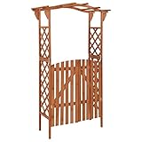 KOIECETA Tannenholz Massiv Pergola mit Tor Rosenbogen Torbogen Rankhilfe Spalier Rankgitter Gartenbogen Gartentor Gartentür (116x40x204cm, Braun)