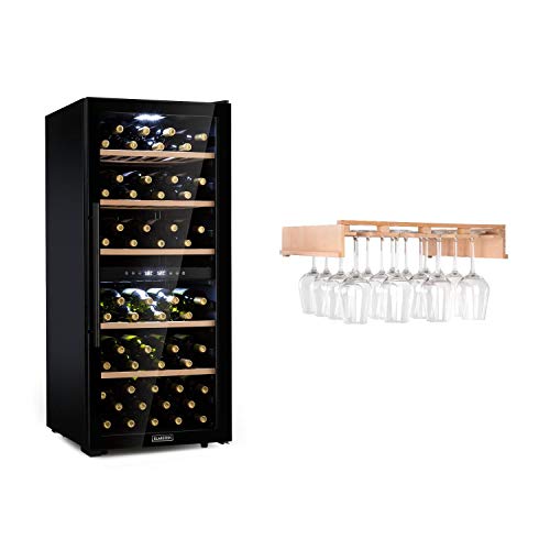 Klarstein Barossa 102D Weinglas-Regal Set - Weinkühler, Weinkühlschrank, Kompressionskühler, Volumen:, Kühltemperatur: 5-18 °C, 2-Zonen, Touch-Steuerung, Glasfront, 102 Flaschen, schwarz