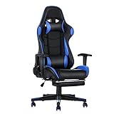 Panana Gaming Stuhl Bürostuhl Racing Stuhl mit Hoher Rückenlehne Drehbarer mit Fußstütze und Kopfstütze,150 kg Belastbarkeit (Blau)