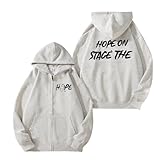 JHOPE Hope ON The Stage Hoodie Tägliche Grafik Lose Baumwolle Zipper Unisex Sweatshirts(A Greyish White,L)