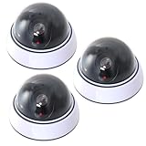 GOEDCH Dome Kamera Attrappe: 3 PCS Dummy Kamera mit Rot Blinkendem LED-Licht, Weiß Überwachungskamera Attrappe für Den Lnnen, CCTV Dummy Sicherheits Dome Kameras für Büro Überwachung