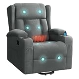 WOLTU Fernsehsessel elektrisch verstellbar, Massagesessel mit Liegefunktion Aufstehhilfe, Massage Heizung Fußstütze Seitentaschen Becherhaltern USB-Port, Relaxsessel Frottee, Grau, SKS61gr