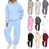 BFSWL Prime To Day 2024 Angebote Jogginganzug Damen Set Große Größen Fleece Trainingsanzug Langarm Hoodie und Jogginghose Zweiteiler Einfarbig Sportanzug Hausanzug Locker Workout Freizeitanzug Sport