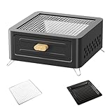 Naugan Holzkohlegrill, Zusammenklappbarer BBQ-Grill, Tragbarer RäUchergrill, Barbecue-Grill, Schreibtisch-Tisch-AußEngrill für Camping-Picknicks