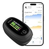 Pulsoximeter mit Bluetooth, Oximeter Finger Sauerstoff mit App, Oxymetergerät Finger mit Alarm, Schnelle Messung und OLED-Display, Schwarz