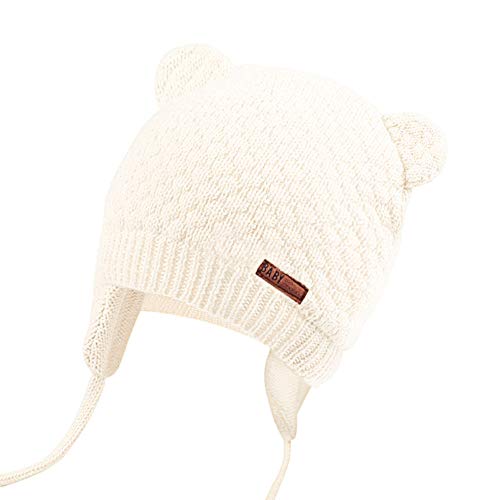 JOYORUN Unisex - Baby Mütze Beanie Strickmütze Unifarbe Wintermütze Weiß 43-46cm (Hersteller Größe: M)