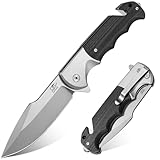 LOTHAR SMAUG Klappmesser Einhandmesser, 9.5 mm D2 Stahl Rettungsmesser mit G10 Griff, Taschenmesser mit Glasbrecher und Gurtschneider, Liner Lock, Überlebensmesser für Auto mit Clip