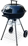 JUNG MAXX Kugelgrill Holzkohlegrill mit Deckel – Ø 44cm BBQ Grill für Garten, Balkon & Camping – porzellanemailliert & hitzebeständig bis 600°C – mobil & kompakt – für 4 Personen