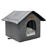 Vinnypet Katzenhaus Für Draußen Winterfest Wasserdicht Wetterfester Katzenhöhle Haustierhaus mit Plüschkissen Warm Hundehöhle Waschbar Hundehaus Tierheim Für Streuner Haustiere 40x35x40