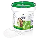 VitPet+ Biotin Plus Zink – Premium Ergänzungsfuttermittel mit hochdosiertem Zink und Biotin Pferd – Zur Unterstützung von Haut, Fell und Hufe – Bei Mauke und Ekzemen – 1,2 kg inkl. Dosierlöffel