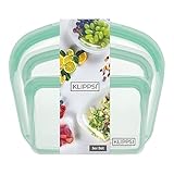 KLIPPSI® 3er Set Wiederverwendbare Silikonbeutel Gefrierbeutel Aufbewahrungsbeutel reißfest, hitze-kältebeständig, auslaufsicher, spülmaschinengeeignet (Grün)