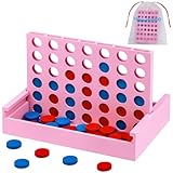 VingaHouse Vier Gewinnt Holz, Kinder Brettspiel, 4 in Einer Reihe Reihe Vertikales Brettspiel, Strategiespiel für 2 Spieler, Pädagogische Spielzeuggeschenke für Kinder Geeignet [Rosa]