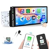 Autoradio 1 Din Wireless Carplay mit Android Auto Bluetooth, 6,8 Zoll Single-Din Touchscreen Car Radio mit Mirror Link AUX/USB/FM Radio EQ SWC Rückfahrkamera+Fernbedienung+MIC