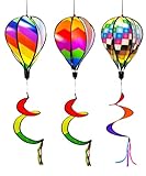 LUKDUNG 3pcs 130cm Heißluftballon Wind Spinner Regenbogen Garten Pinwheels Wirbel Wind Spinner Windmühle Gestreifte Regenbogen Windsack Drehende Pailletten Twister Hängendes Yard Dekoration