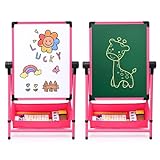 Arkyomi Kinder Tafel Staffelei Metall Kindertafel Doppelseitige Whiteboard Und Kreidetafel Höhenverstellbar Standtafel mit Zubehör art board pink (Rosa 2)