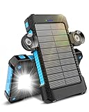 Solar Powerbank 26800 mAh mit Saugnapfhalterung, Solar Ladegerät Externe Akkus 3 USB Anschlüsse mit Taschenlampen Dauerlicht/SOS/Stroboskop wasserdichte Outdoor Powerbank für Handy