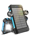 Power Bank 26,800 mAh mit Solar, Powerbank Externe Akkus 3 USB Anschlüsse mit DREI Modi Taschenlampen Dauerlicht/SOS/Stroboskop Saugnapfhalterung IPX7 wasserdichte Outdoor Powerbank für Handy