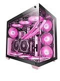 Mars Gaming MCV4 Rosa, Custom XXL E-ATX Gaming Tower, Rahmenloses Front und Seitenfenster Gehärtetem Glas, Modularer Doppelkammerrahmen